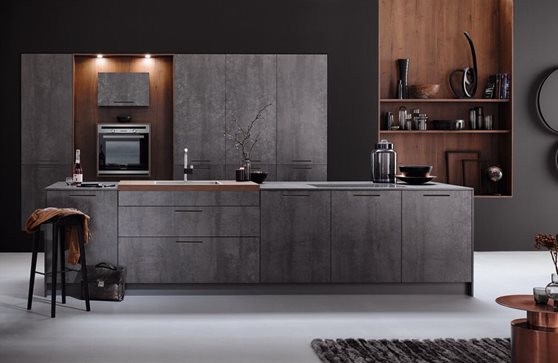 Design keuken met een grijze betonlook uitstraling
